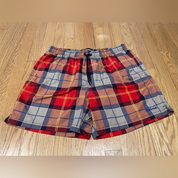 Barbour Tartan Swim Shorts Swimsuit Tartan Plaid Mens XL Red Yellow Blue Swim Trunks